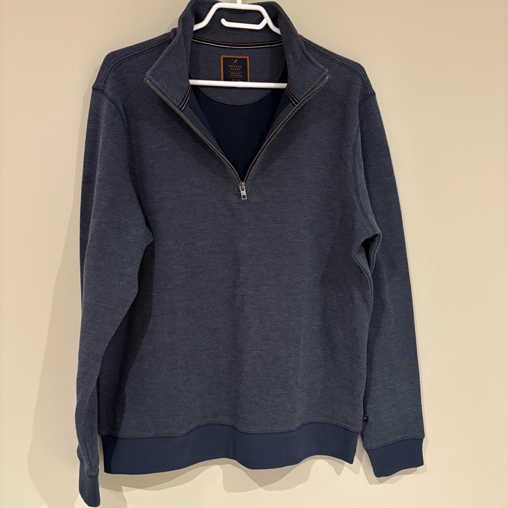 Denver Hayes Men's Dark Blue Half Zip-Up Sweater - Picture 2 of 7